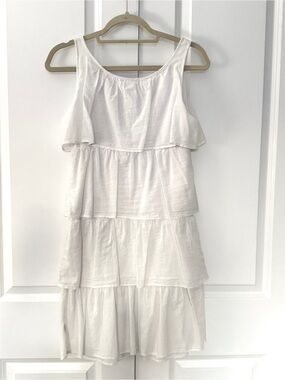 Bashara Lesser White Tiered Light Ruffle Cotton Tank Dress Summer Dress Small